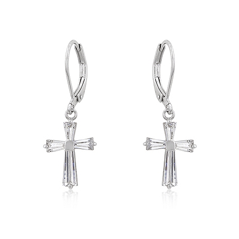 Cubic Zirconia Silvertone Cross Earrings