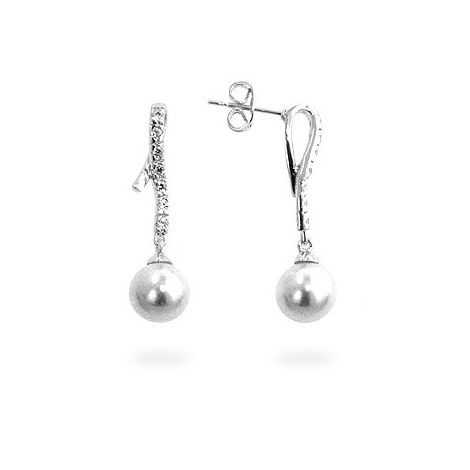 Pearl CZ Dangle Earrings - DT Jewelry Store