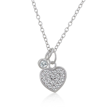 Contemporary Silver Heart Charm Pave Necklace