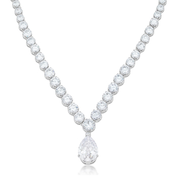 Classic Bejeweled Cubic Zirconia Pear Drop Necklace Centerstone: 20CT