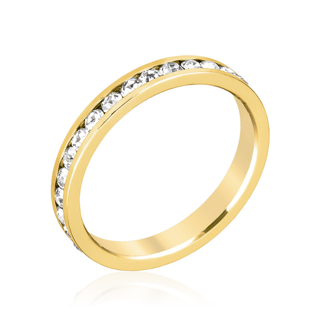 Notre Dame Eternity Clear CZ Gold Channel Wedding Ring
