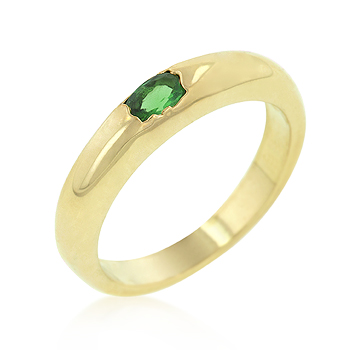 Solitaire Oval Emerald CZ Plain Wedding Band Ring
