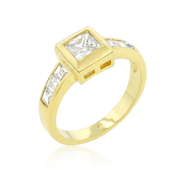 Wedding Simple Golden Square Bezel CZ Ring