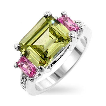 3-Stone Emerald Cut Triplet Silver Ring