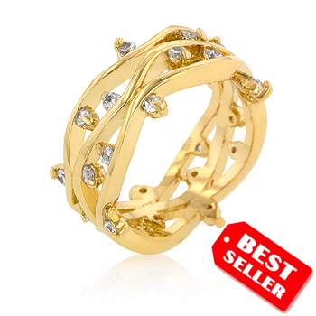 Italian Design Fashion Golden CZ Vines Wedding Ring