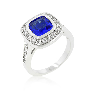 Classic Halo Engagement Sapphire CZ Ring