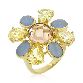 Multi-CZ Floral Golden Ring - DT Jewellers
