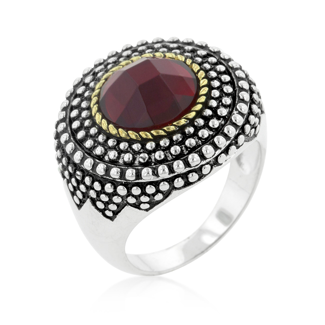 Cable Textured Red Crystal Cocktail Ring