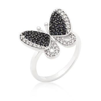 Fashion Black and White CZ Butterfly Ring