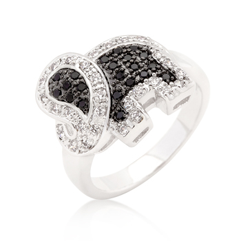 Fashion Black and White CZ Elephant Ring