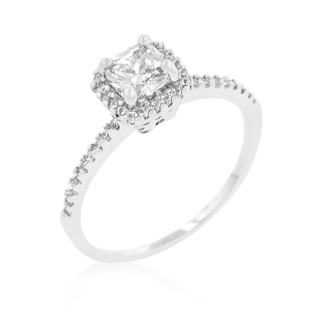 Princess Cut Halo Engagement Ring in Silver Tone