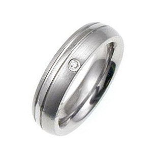 Mens Classic CZ Stainless Steel Wedding Ring