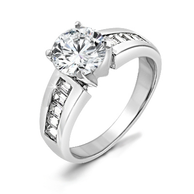 Classic Engagement .925 Sterling Silver Ring Baguette Cut