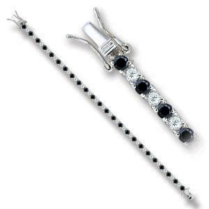 Clear & Black Onyx CZ Link Bracelet / Rhodium-plated