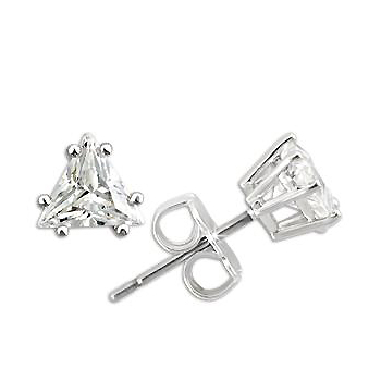 Silver Stud Earrings with 1 CT Cubic Zirconia in Prong Setting