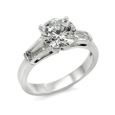 Trilogy Engagement Ring with 3 CZ Stones - Round  Emerald Cut