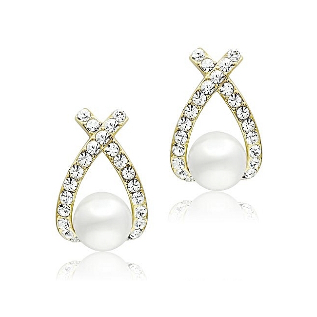 14K Gold Plated Fashion Earrings White Synthetic Pearl
