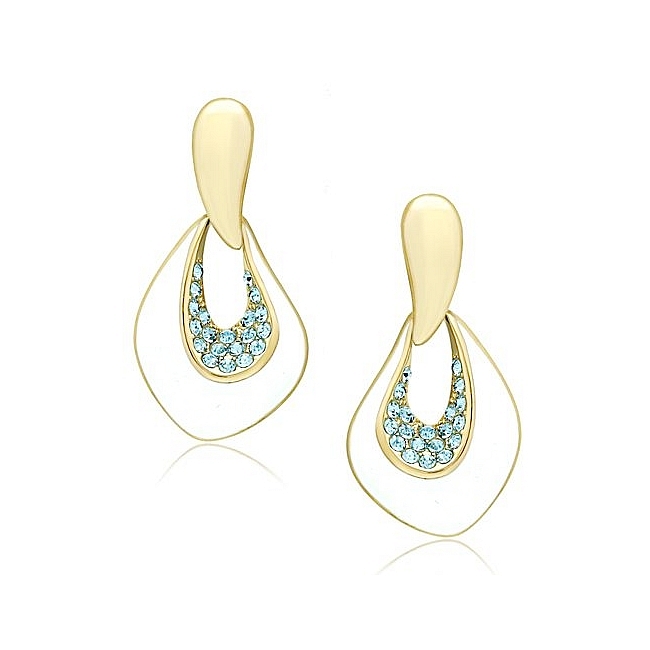 14K Gold Plated Fashion Earrings Aqua Crystal