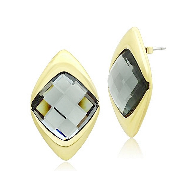 14K Gold Plated Fashion Earrings Black Synthetic Glass