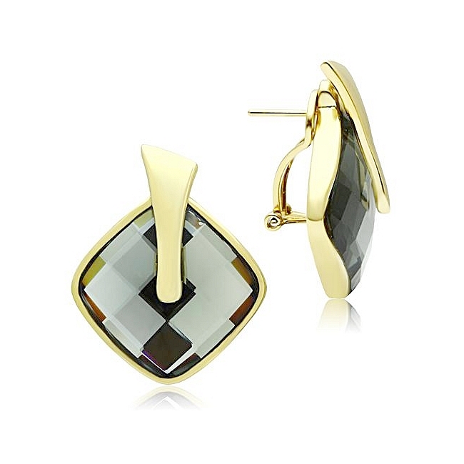 Classy 14K Gold Plated Fashion Earrings Black Synthetic Glass