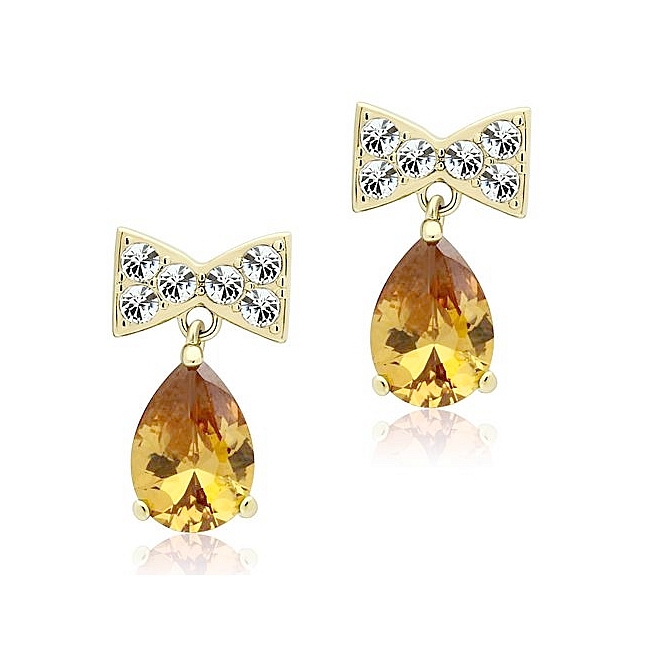 14K Gold Plated Fashion Earrings Champagne CZ