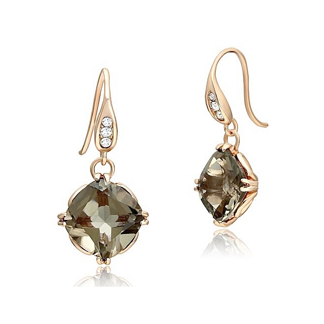 14K Rose Gold Plated Fashion Earrings Light Smoked Synthetic Smoky Quartz