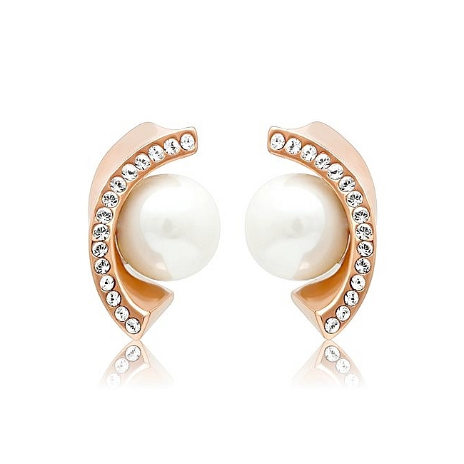 14K Rose Gold Plated Fashion Earrings White Synthetic Pearl