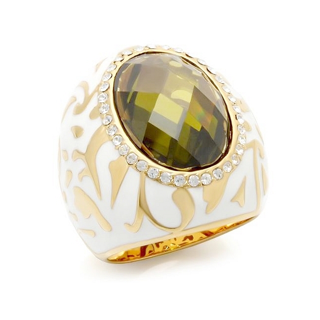 14K Yellow Gold Plated Fashion Ring Olivine CZ