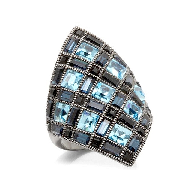 Elegant Ruthenium Fashion Ring Aqua Crystal