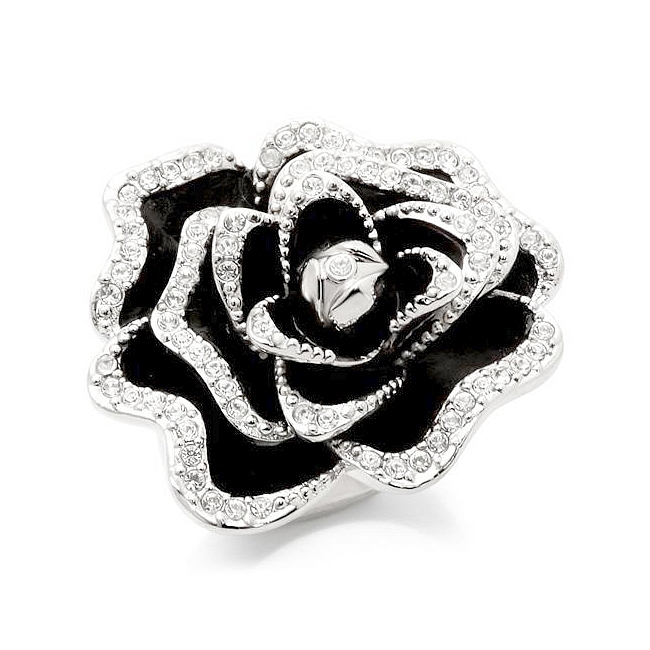 Silver Tone Flower Fashion Ring Clear Crystal