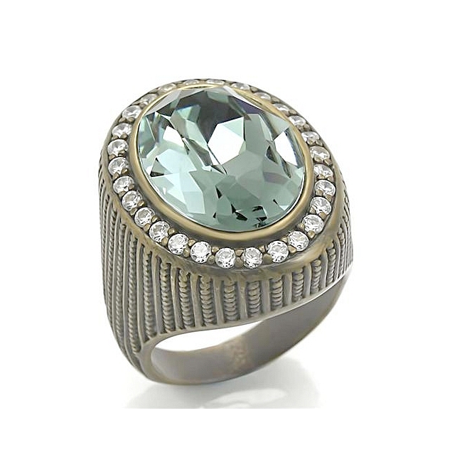 Antique Tone Fashion Ring London Blue Crystal