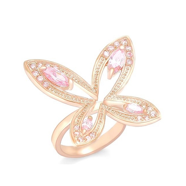 Exclusive Rose Gold Plated Butterfly Fashion Ring Rose Cubic Zirconia