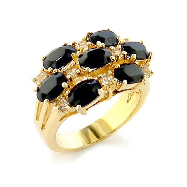 14K Yellow Gold Plated Fashion Ring Black Crystal