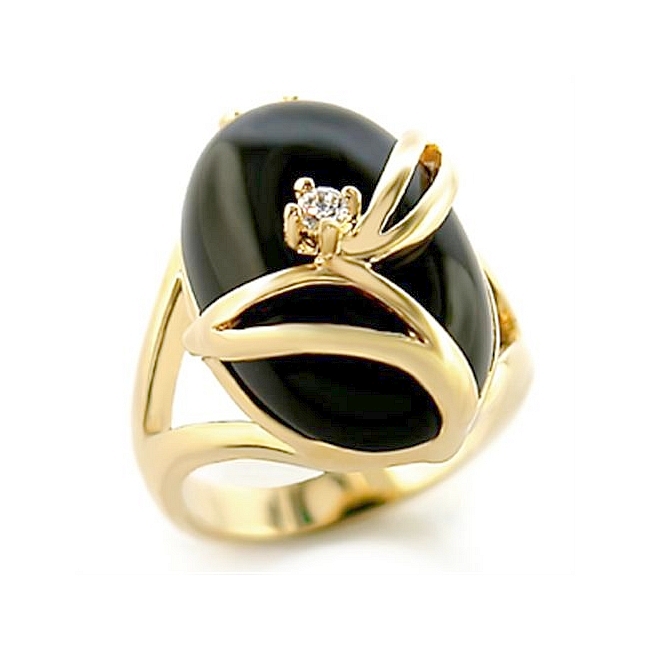 14K Yellow Gold Plated Fashion Ring Black Synthetic Onyx