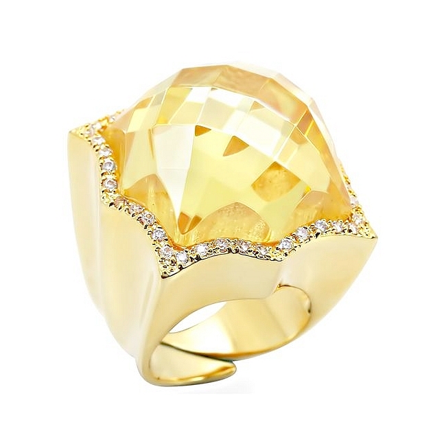 14K Yellow Gold Plated Fashion Ring Citrine Yellow CZ