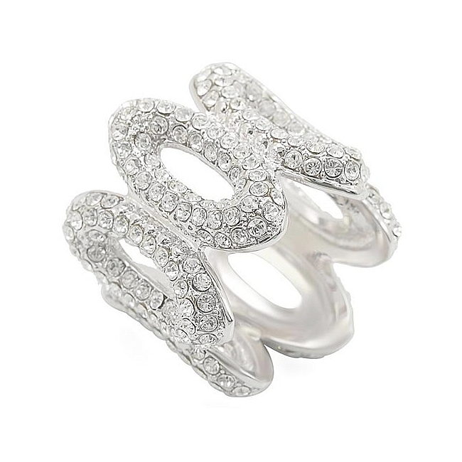 Exquisite Silver Tone Pave Fashion Ring Clear Crystal