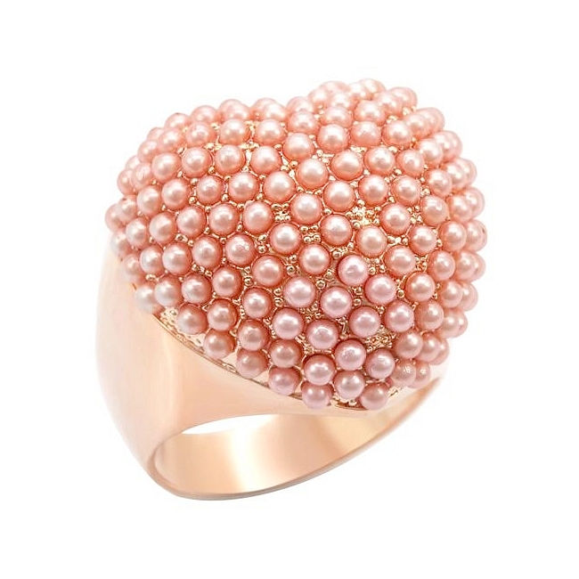 Rose Gold Plated Heart Fashion Ring Rose Synthetic Pearl