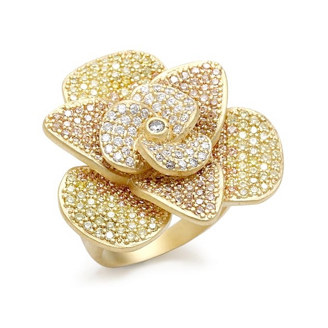 Classic Mat Gold Flower Fashion Ring Multi Color CZ