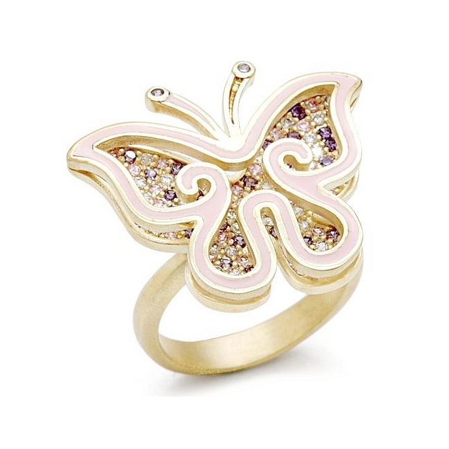 Mat Gold Butterfly Fashion Ring Multi Color CZ