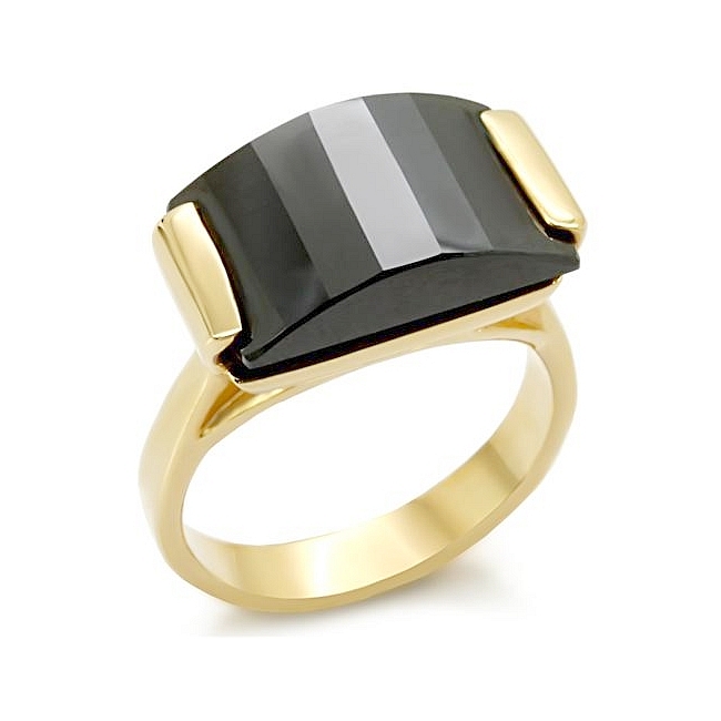 14K Yellow Gold Plated Fashion Ring Black CZ