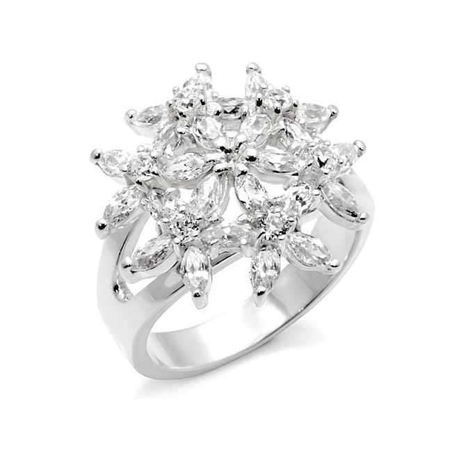 Sterling Silver .925 Flower Ring Clear CZ