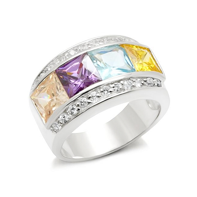 Petite Sterling Silver .925 Band Ring Multi Color CZ