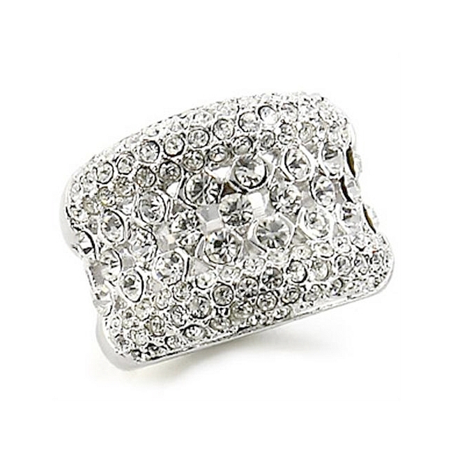 Silver Tone Pave Fashion Ring Clear Crystal