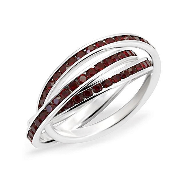 Sterling Silver .925 Three-Band Wedding Ring Garnet Crystal