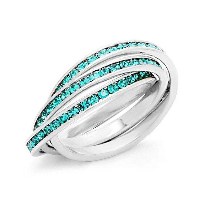 Sterling Silver .925 Three-Band Wedding Ring Emerald Crystal