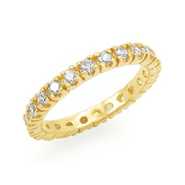 Extraordinary 14K Yellow Gold Plated Eternity Wedding Ring Clear CZ