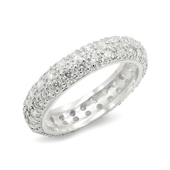 Silver Tone Eternity Wedding Ring Clear CZ 8 CARAT