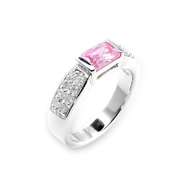 Sterling Silver .925 Ring Rose Cubic Zirconia