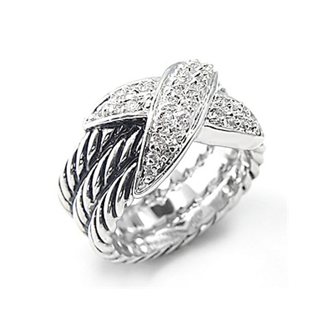 Exquisite Silver Tone Pave Fashion Ring Clear CZ