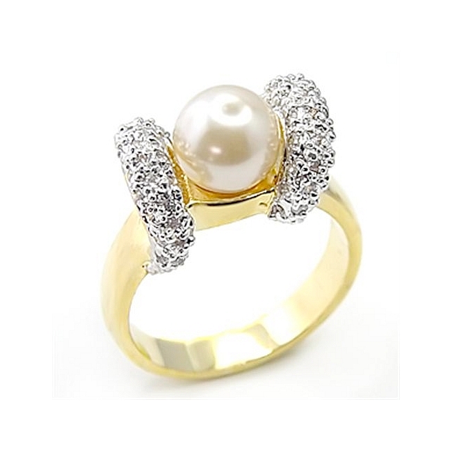 Two Tone Fashion Ring White Synthetic Pearl
